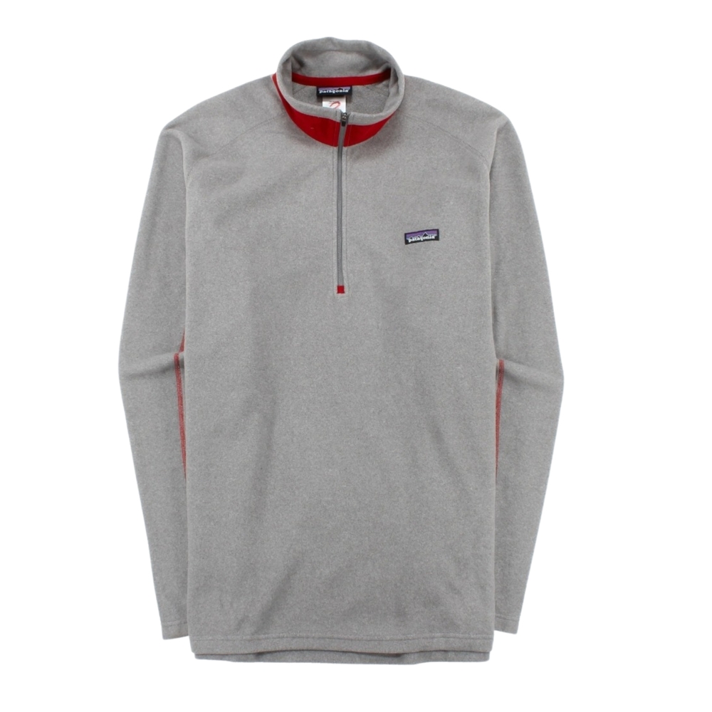 Patagonia Men’s Outdoor Micro Pique Fleece‎ 1/4 Zip Pullover Gray Red Trim, XL